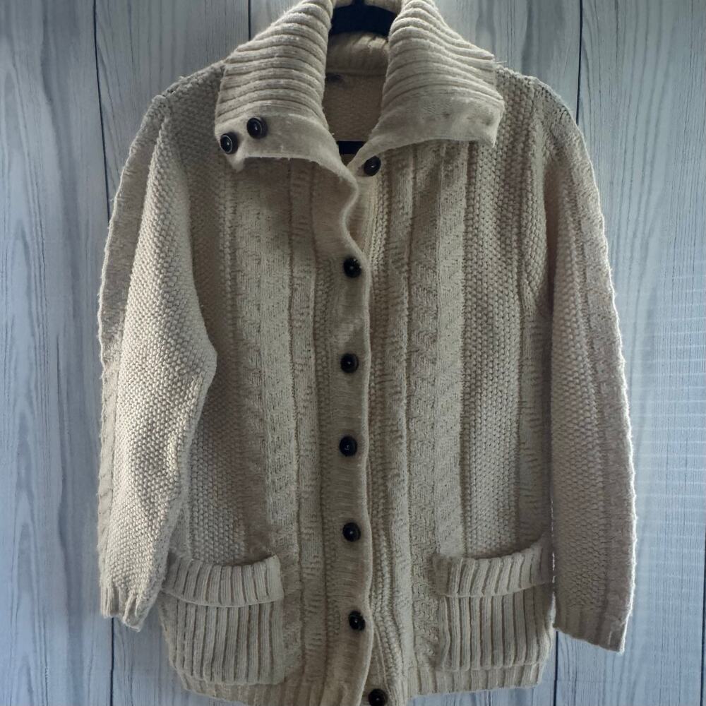 VTG Women's Wool Button Up Cardigan Sweater  Raje International USA Ivory